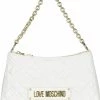 Nuovo di zecca 💯 Love Moschino LOGO CHAIN POUCHETTE - Borsa A Mano - White, Donna 🎁