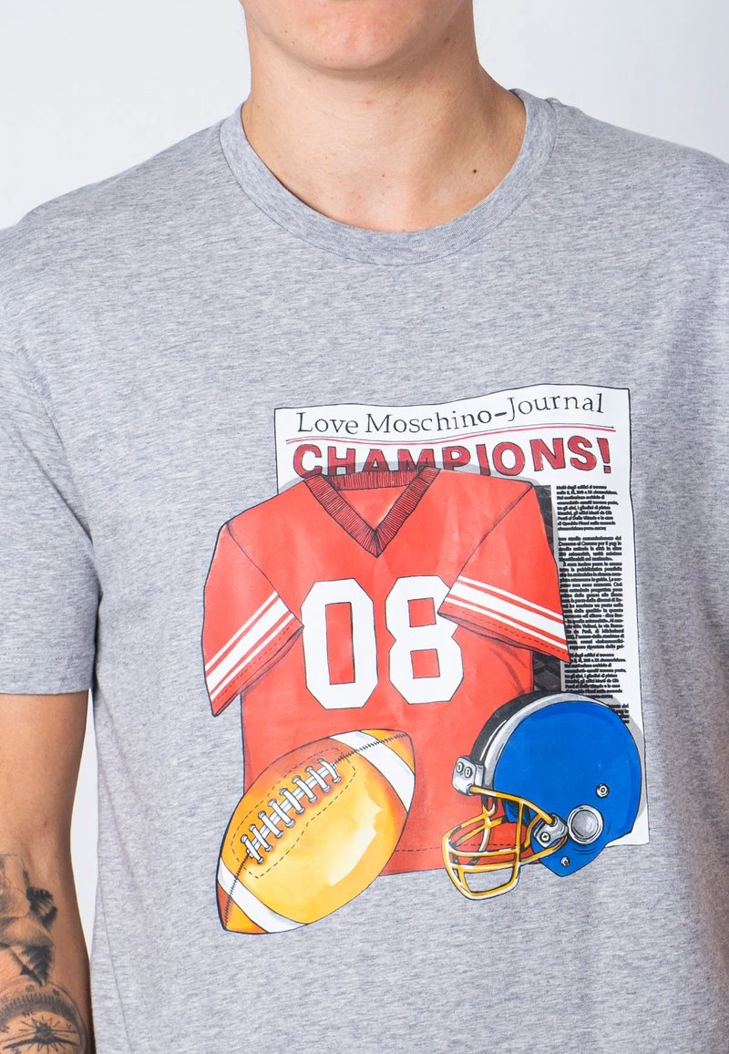 Presa β€οΈ Love Moschino T-shirt Con Stampa - Grey, Uomo π 3 Presa β€οΈ Love Moschino T-shirt Con Stampa - Grey, Uomo π - immagine 3