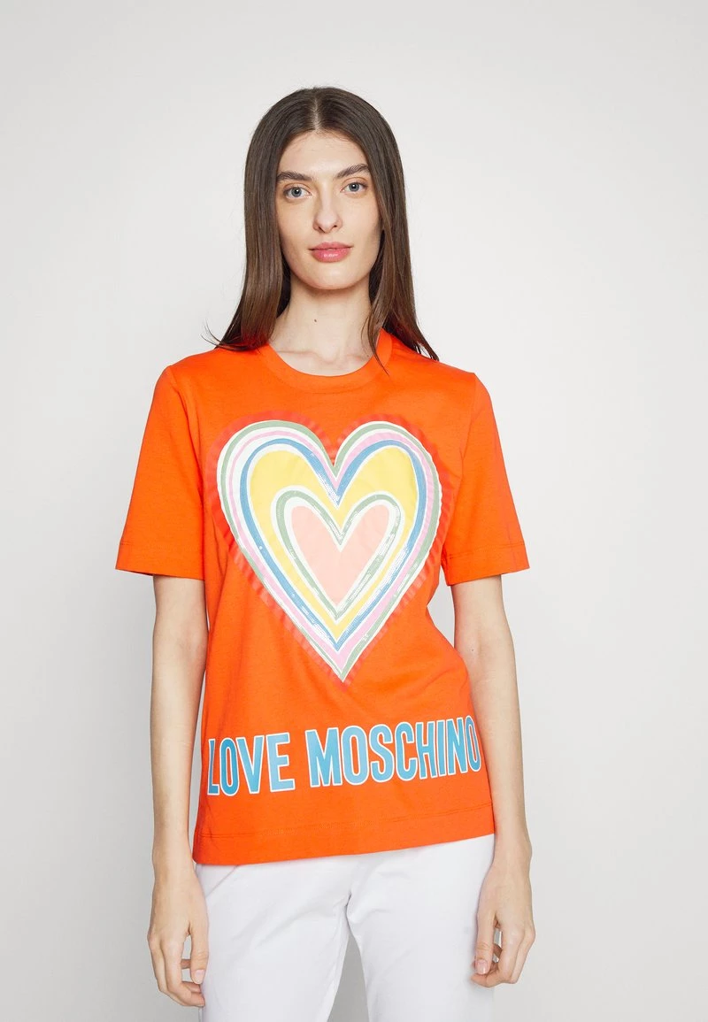 Buono ✔️ Love Moschino T-shirt Con Stampa - Orange, Donna 🧨 1 Buono ✔️ Love Moschino T-shirt Con Stampa - Orange, Donna 🧨