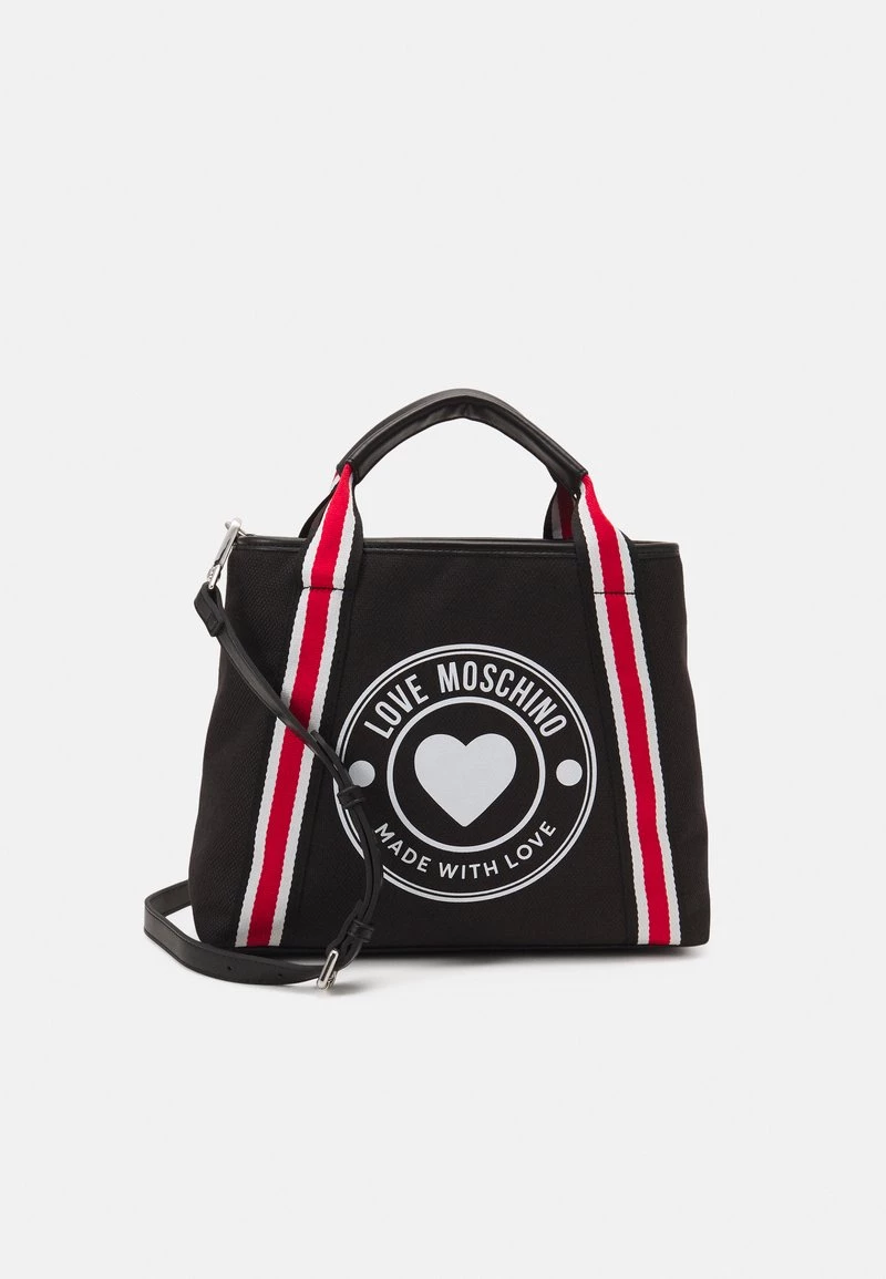 Presa π Love Moschino STRIPED π HANDBAG - Borsa A Mano - Nero, Donna π 1 Presa π Love Moschino STRIPED π HANDBAG - Borsa A Mano - Nero, Donna π